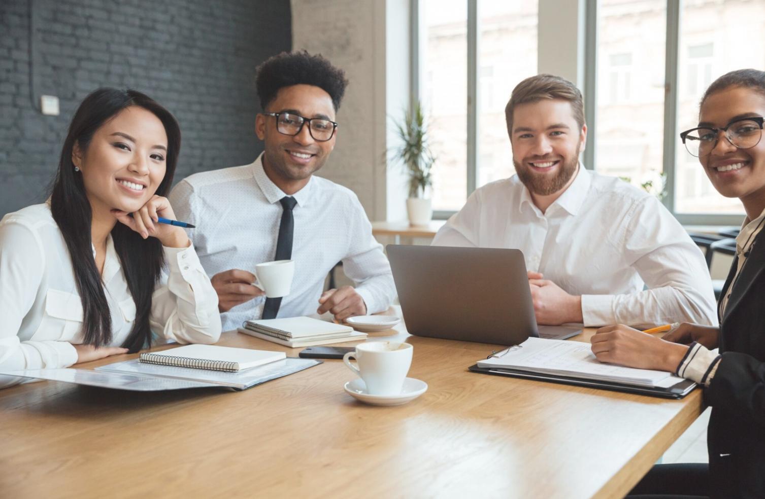 Business team reviewing financial reports